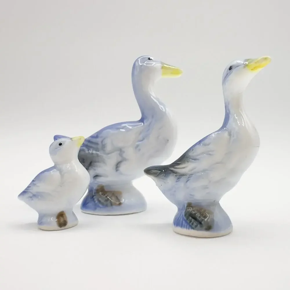 Mini Bone China Duck Family Figurines Porcelain Blue Ducks Geese Hand Painted - Picture 12 of 13